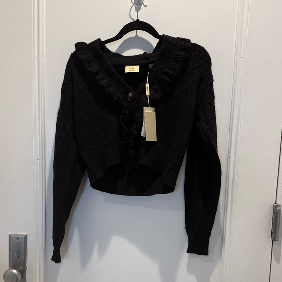 Elie Tahari Sweaters - Elie Tahari Elegant Black Ruffle Cardigan